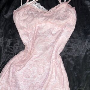 Pink Lace Maxi Dress with white under dress